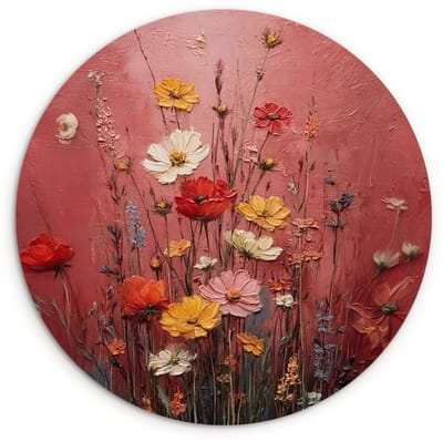 WallCircle® Wandcirkel 120x120 cm - Muurcirkel Bloemenboeket - Diepte - Tastbare textuur - Muurdecoratie woonkamer - Wanddecoratie slaapkamer - Kamer decoratie accessoires - Ronde schilderijen XXL