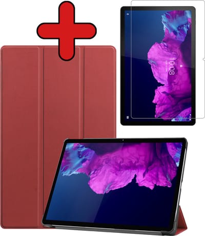 Hoesje - Geschikt voor Lenovo Tab P11 Plus - Met Screenprotector - Hardcover Book Case - Trifold Bookcase Hoes - Hard Cover - Tablethoes - Donkerrood