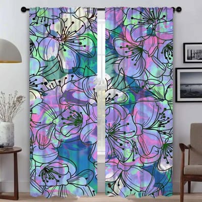 Moderne Woonkamer Gordijnen voor Camera Bloemen Scheidingsschermen Verduisteringsgordijn Tule voor Slaapkamer Gordijnen 2 Stuks Keuken Huis W50xH70cmx2pcs-CL