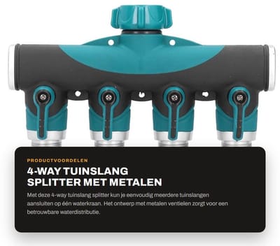 Dailygoods - 4-Way Tuinslang Splitter met Metalen Ventielen
