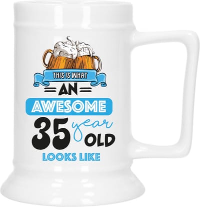 Bellatio Decoration Cadeau Bierpul voor 35 jaar - blauw - grappige leeftijd bierpul - 530 ml