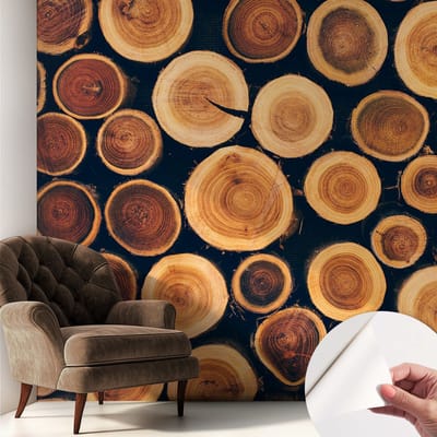 Coloray Zelfklevend Behang - Houten cirkels Stickerbehang op rol - 250x250 cm - Bruin Zelfklevend Behang - Voor de woonkamer, slaapkamer en hal. - Peel-and-stick techniek - Zelfklevend fotobehang