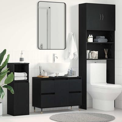 vidaXL - Wastafel - kabinet - voor - de - badkamer - Zwart - Eiken - 80 - x - 33 - x - 60 - cm