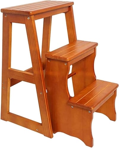 Opvouwbare Voetenbank - Houten Opstapje - Hoge Spullen Pakken - Veelzijdig Ontwerp - 3-Laags - Houtkleur