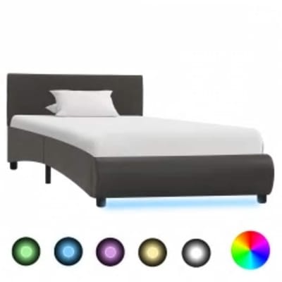vidaXL - Bedframe - met - LED - kunstleer - grijs - 100x200 - cm