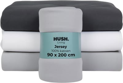 HUSH Living - Hoeslaken jersey 90x200+30cm - 100% katoen - 160 grms - kreukvrij & strijkvrij - rekbaar - lekker warm - lichtgrijs