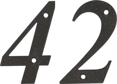 AMIG Huisnummer 42 - massief gesmeed staal - 10cm - incl. bijpassende schroeven - zwart