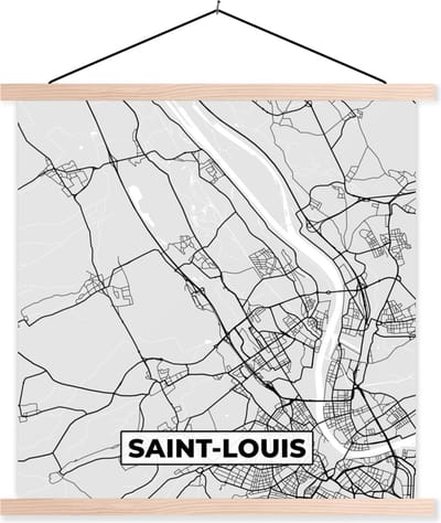 Posterhanger incl. Poster 40x40 cm - Schoolplaat - Kaart - Stadskaart - Saint-Louis - Plattegrond - Frankrijk - Textielposter - Blanke latten - Stadskaart