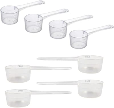 Maatlepels, 8 stuks, transparante maatlepels, herbruikbaar, met schaal, geschikt voor eiwitpoeder, creatine, bakwaren, keuken, koffie, reinigingsmiddelen enz