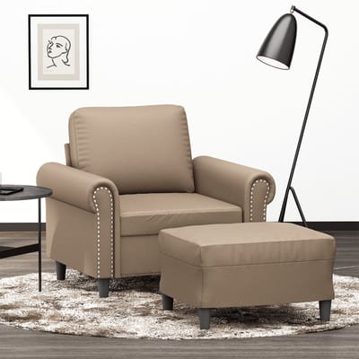 vidaXL - Fauteuil - met - voetenbank - 60 - cm - kunstleer - cappuccinokleurig