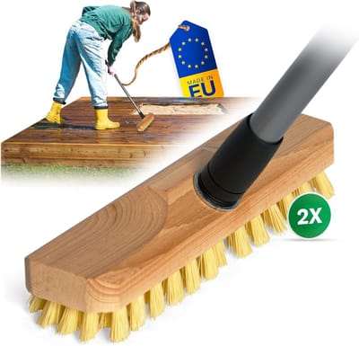 Set van 2 Houten Vloerwissers met Kunststof Borstels en Uitschuifbare Steel