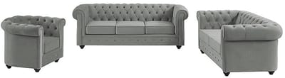 Vente-unique Zitbank en fauteuil CHESTERFIELD - velours - lichtgrijs