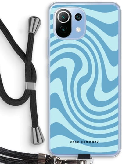 Case Company® - Hoesje met koord geschikt voor Xiaomi Mi 11 Lite hoesje met Koord - Swirl Blauw - Telefoonhoesje met Zwart Koord - Bescherming aan alle Kanten en Over de Schermrand