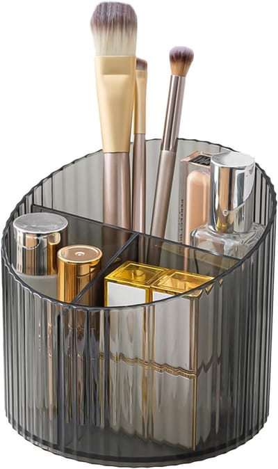 3 Slots Make-up Borstelhouder van Acryl, Vintage Gestreepte Make-up Organizer voor Vanity Decor, Badkamer en Bureauopslag, Cosmetische Display Cases en Accessoires