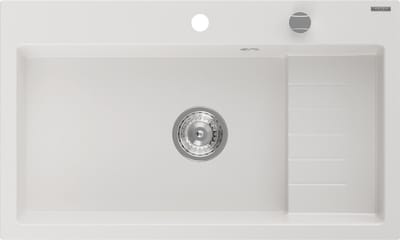 Mexen Omar enkele granieten spoelbak 800 x 480 , wit, chromen sifon - 6520801005-20