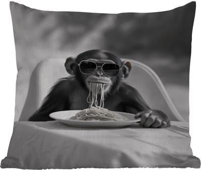 Tuinkussen - Aap - Spaghetti - Zonnebril - Zwart wit - Cool - Dier - 40x40 cm - Weerbestendig
