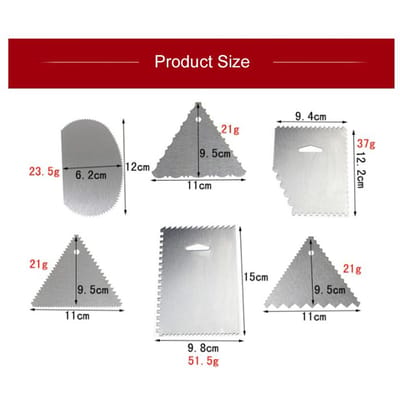 6 Stuks Taartschraper Taartgladmaker Roestvrij Staal Taartrand Zijkant Decoratiegereedschap zilver