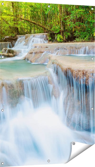 Gards Tuinposter Waterval in het Bos in Thailand - 80x120 cm - Tuindoek - Tuindecoratie - Wanddecoratie buiten - Tuinschilderij