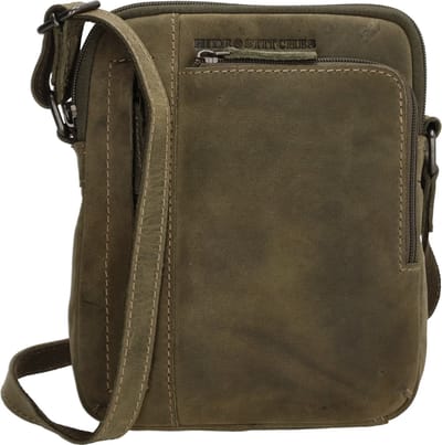 Hide & Stitches Idaho Schoudertas Unisex - Crossbodytas met verstelbare schouderband - Tas van 100% Leder met ritssluiting - Olijfgroen