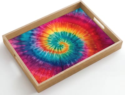 Dienblad hout 50x35 cm - Schootdienblad - Regenboogkleuren - Tie dye - - Borrelplank rechthoek - Plateau dienbladen