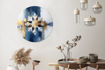 WallCircle - Wandcirkel - Muurcirkel - Abstract - Winter - Sneeuwvlok - Sneeuw - Goud - Aluminium - Dibond - 90x90 cm - Binnen en Buiten
