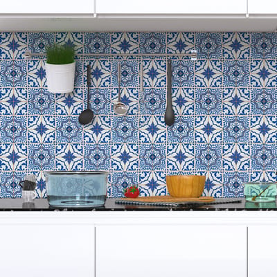 Zelfklevende tegelmuurstickers voor keuken en badkamer - 60 FACUNDO AZULEJOS tegelstickers - 60 stickers 15x15cm