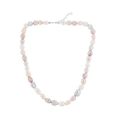 Cavill - Zilveren Halsketting - 925 Sterling Zilver met Rhodium - Zoetwater Kweekparels Fancy Slijpsel - Verstelbare Damesketting - Wit, Roze & Grijs