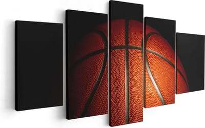 Artaza Canvas Schilderij Vijfluik Basketbal op een Zwarte Achtergrond - 100x50 - Foto Op Canvas - Canvas Print