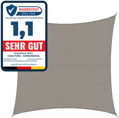FLOORDIREKT Zonnescherm 3 x 3 m - Grijs - Vierkant - incl. bevestigingsmateriaal - Scheurvast polyesterweefsel - Waterafstotend geïmpregneerd - Zonwering