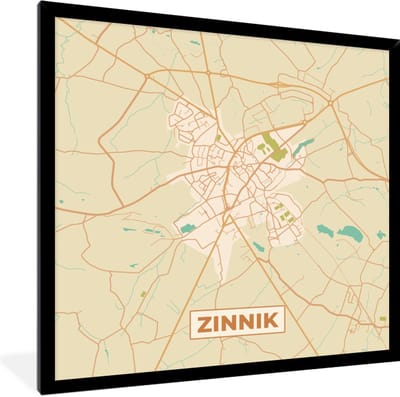 Fotolijst incl. Poster - Plattegrond - Kaart - Zinnik - Stadskaart - Vintage - 40x40 cm - Posterlijst