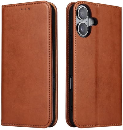 Premium Business Wallet Hoesje geschikt voor iPhone 16 - bruin- Luxe Portemonnee - Kaarthouder - Pasjes - Contant geld - Schokbestendig