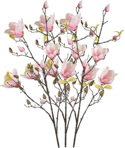 Kunstbloem - 3x - Magnolia - op tak - 105 cm - roze - sierbloemen - decoratie