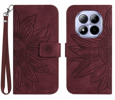 Coverup Hoesje - Geschikt voor Xiaomi Redmi Note 15 Pro 5G Hoesje - Coverup Zonnebloem Book Case met Koord - Bordeaux