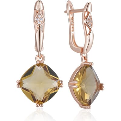 Vierkante bruine oorbellen met natuurlijke zirkonia voor dames, eenvoudige roségouden kleur, hoogwaardige retro sieraden voor dagelijks gebruik. beige