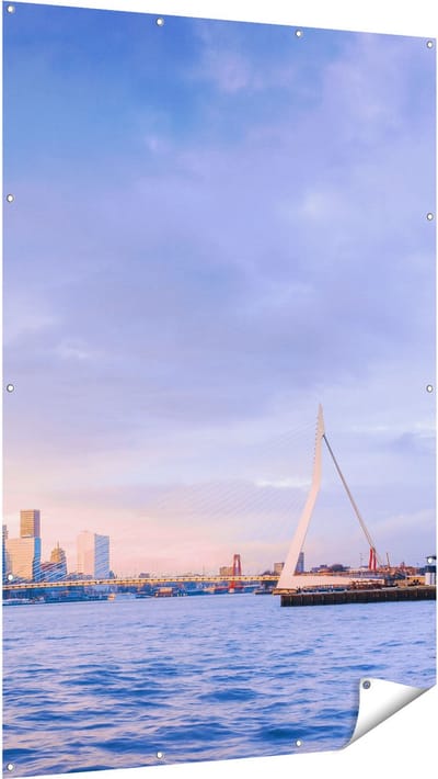 Gards Tuinposter Rotterdamse Skyline aan het Water - 120x180 cm - Tuindoek - Tuindecoratie - Wanddecoratie buiten - Tuinschilderij