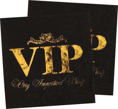 Santex VIP thema feest servetten - 20x stuks - 33 x 33 cm - papier - goud/zwart themafeest