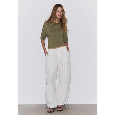 Stradivarius T-shirt met korte Japanse mouw  Kaki XS