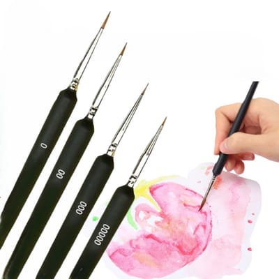 4 Delige Dunne penselenset - Kwasten - Penselen schilderen - Dunne kwast - Gedetailleerd schilderen - Voor waterverf, Acryl, Aquarel & Olieverf - LOUZIR