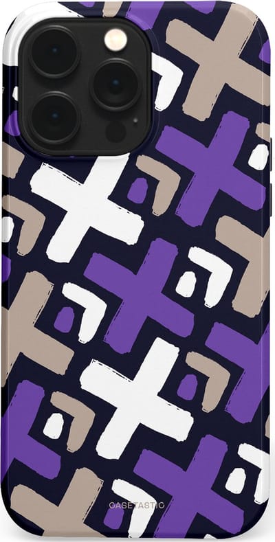 Casetastic hoesje geschikt voor Apple iPhone 14 Pro Max - MagSafe - Dubbellaagse bescherming - Fresh Paars Witte X's - Fashion Case - Donkerblauw Zilver Lavendel Wit