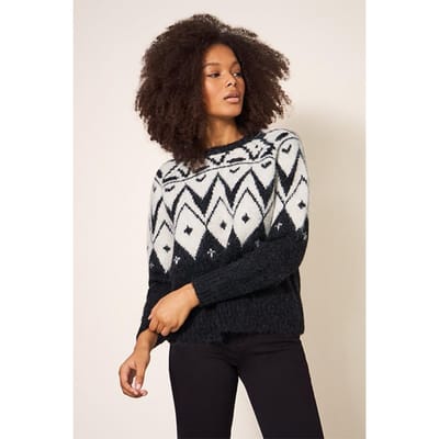 White Stuff Black Fairisle Jumper Black Size: 14 | Knitted Sweaters Outlet | Dames | Wit