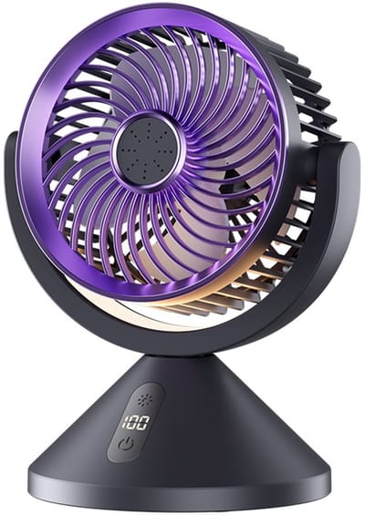 Mini ventilator - Tafelventilator - Luchtcirculator - 100 Instelbare Snelheden - 720° Multi-hoek - Met Digitaal LED-display - Luchtcirculatie - Geschikt voor Binnen, Buiten en Kamperen - Paarsgrijs