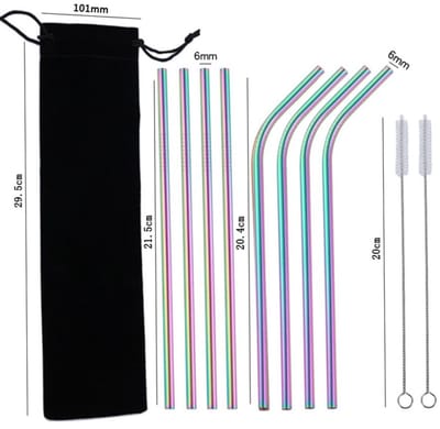 10x Herbruikbare Metalen Rietjes - Verschillende Maten - Duurzame Rietjes Herbruikbaar - RVS Rietjes - Ijzeren Rietjes - Geschikt voor Smoothies en Cocktails -regenboogkleur