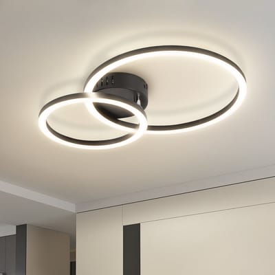 NETTLIFE LED Plafondlamp - 40cm - Zwart - 23W - 4000K - Modern 2-Ringen Design - Slaapkamerlamp & Woonkamerlamp - Plafondverlichting voor Keuken | Slaapkamer | Gang | Kantoor