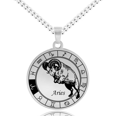 Sterrenbeeld Ram (Aries) Ketting Zilverkleurig - Roestvrij Staal Zodiac Talisman - Stainless Steel - 60cm - Pax Amare