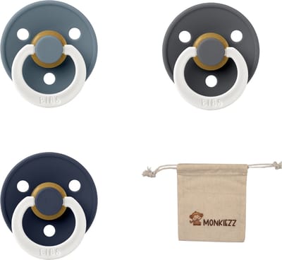 Bibs fopspeen - maat 2 6-18 maanden - 3 stuks – Glow Petrol - Glow Deep space - Glow Iron + Monkiezz speenzakje