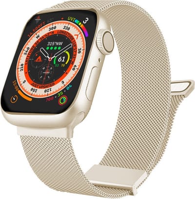 Milanees bandje - geschikt voor Apple Watch 1/2/3/4/5/6/7/8/9/10/11/ SE (1,2,3) met maat 38 mm / 40 mm / 41 mm en 42 mm (Watch 10/11) - sterrenlicht