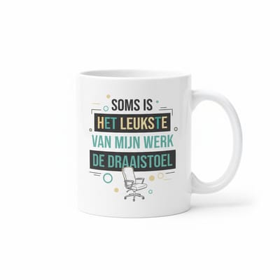 330ml Witte Keramische Mok – Soms Is Het Leukste Van Mijn Werk De Draaistoel | Grappige Kantoor Beker met Werk Quote