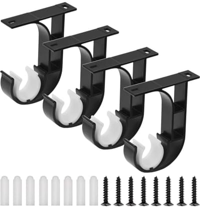 Set van 4 Zwarte Plafondmontage Gordijnstangbeugels voor 1 Inch Staven