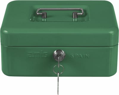 AMIG Geldkistje met 2 sleutels - groen - staal - muntbakje - 20 x 16 x 9 cm - inbraakbeveiliging