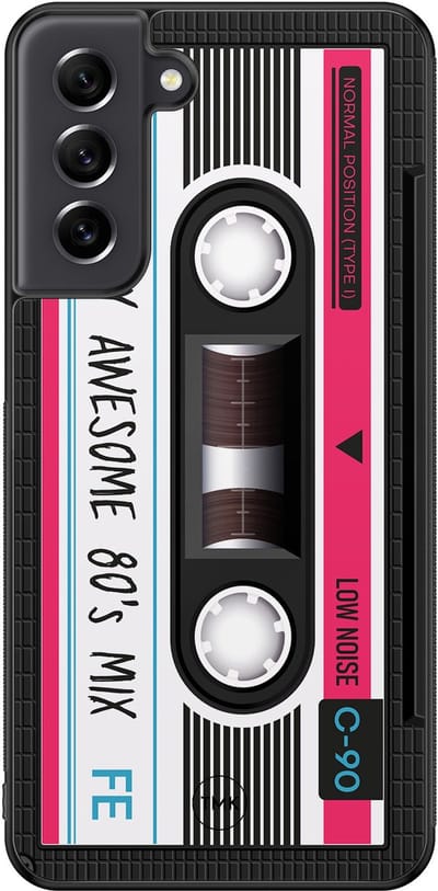 Hoesje geschikt voor Samsung Galaxy S21 FE - Cassette - Zwart - TPU case - Print - Hardcase zwart telefoonhoesje